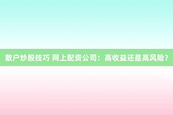 散户炒股技巧 网上配资公司：高收益还是高风险？