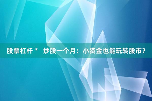 股票杠杆 *   炒股一个月：小资金也能玩转股市？