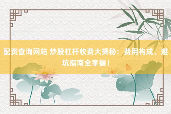 配资查询网站 炒股杠杆收费大揭秘：费用构成、避坑指南全掌握！