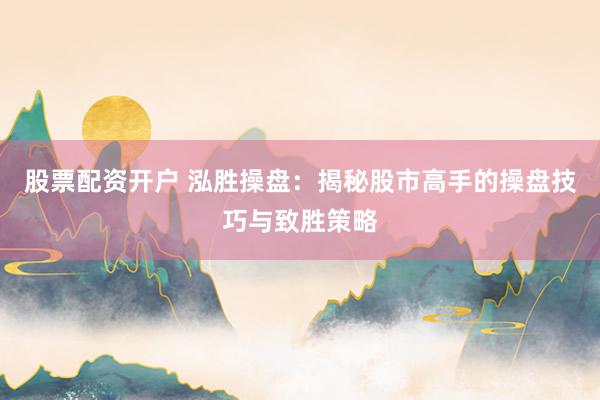 股票配资开户 泓胜操盘：揭秘股市高手的操盘技巧与致胜策略