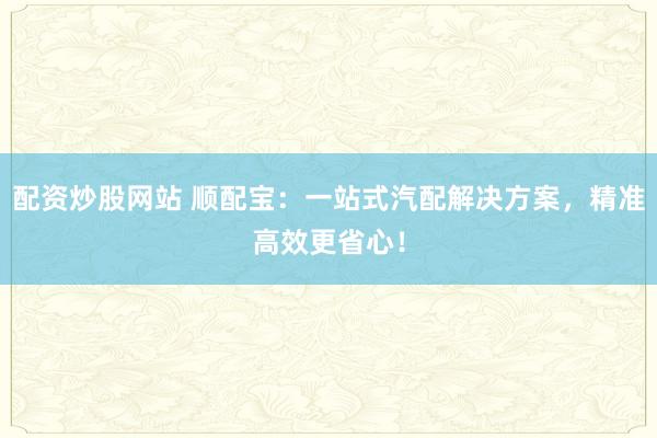 配资炒股网站 顺配宝：一站式汽配解决方案，精准高效更省心！