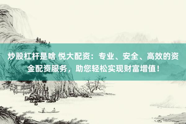 炒股杠杆是啥 悦大配资：专业、安全、高效的资金配资服务，助您轻松实现财富增值！