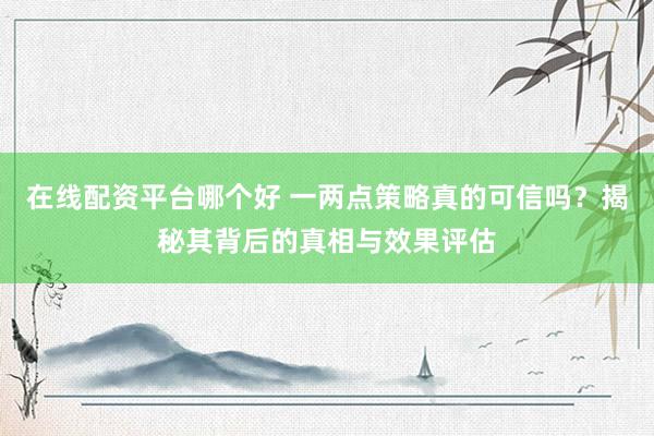 在线配资平台哪个好 一两点策略真的可信吗？揭秘其背后的真相与效果评估