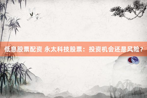 低息股票配资 永太科技股票：投资机会还是风险？