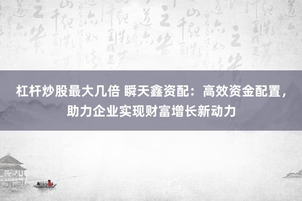 杠杆炒股最大几倍 瞬天鑫资配:高效资金配置,助力企业实现财富增长新动力