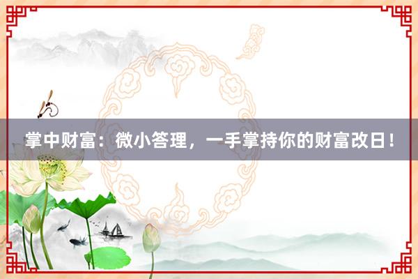 掌中财富：微小答理，一手掌持你的财富改日！