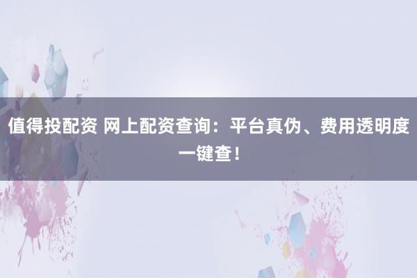 值得投配资 网上配资查询：平台真伪、费用透明度一键查！