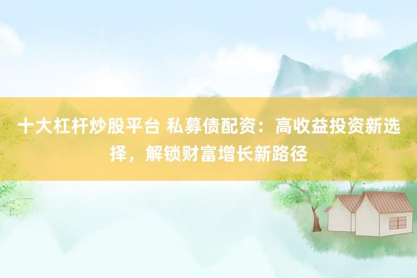 十大杠杆炒股平台 私募债配资：高收益投资新选择，解锁财富增长新路径