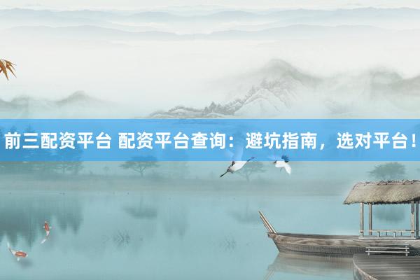 前三配资平台 配资平台查询：避坑指南，选对平台！