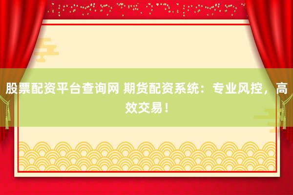 股票配资平台查询网 期货配资系统：专业风控，高效交易！