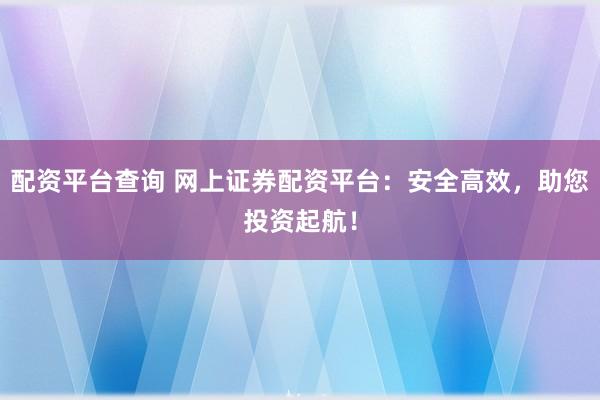 配资平台查询 网上证券配资平台：安全高效，助您投资起航！