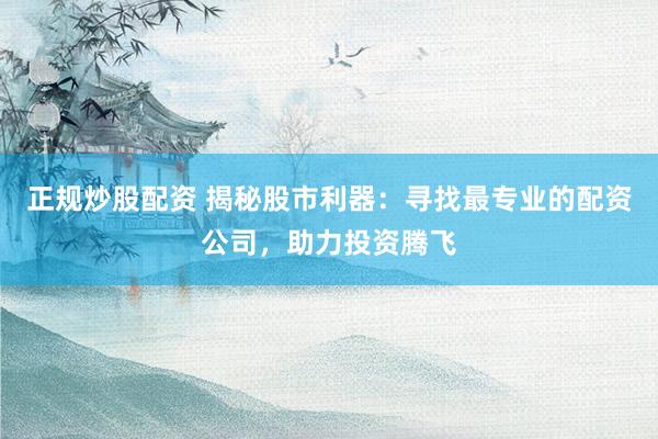 正规炒股配资 揭秘股市利器：寻找最专业的配资公司，助力投资腾飞
